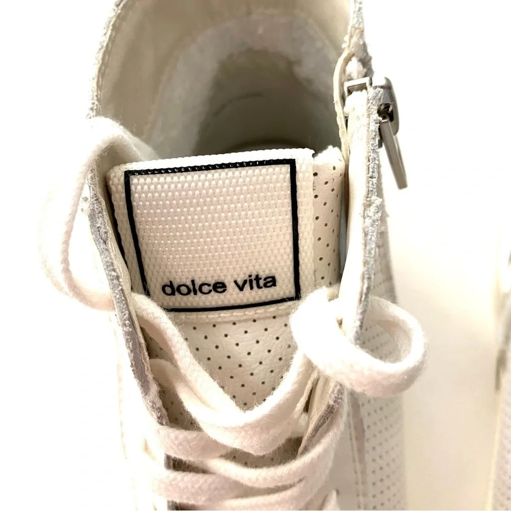 Dolce Vita Zohara White High-Top Sneaker Shoes Sz 8.5 Perforated Leather Slip On